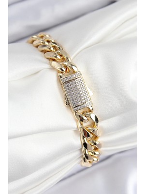 Senka Mey Ithalat® Vip Pirinç Zirkon Taşlı Klasik Zincir Model Gold Renk Kadın Bileklik