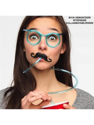 Senka Mey Ithalat® Pipetli Parti Gözlüğü - Çocuk ve Yetişkin Bıyıklı Pipet Gözlük Mavi Renk 18X14 cm