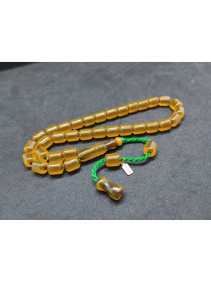 İskeçe Tesbih Hayyani Usta Eseri Çift Zımpara Çift Cilalı  Rengin Zirvesi Bir Sıkma Kehribar Sertifikalı 9634