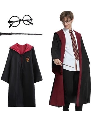 Senka Mey Ithalat® Pttr Gryffindor Kapişonlu Çocuk Kostüm + Asa + Gözlük Seti 5-6 Yaş
