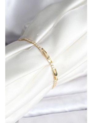Senka Mey Ithalat® Yılan Model Zirkon Taşlı Gold Renk Pirinç Su Yolu Kadın Bileklik