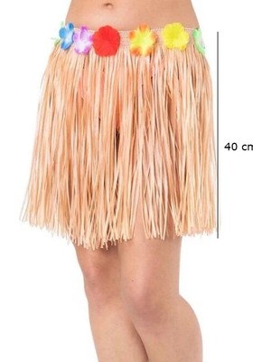 Senka Mey Ithalat® Yetişkin ve Çocuk Uyumlu Saman Renk Püsküllü Hawaii Luau Hula Etek 40