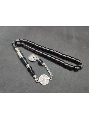 İskeçe Tesbih Imame Mermi̇ Kovanı ve Gümüş Nakkaş Kombi̇nli̇ Sıkma Kehri̇bar