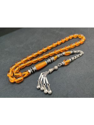 İskeçe Tesbih 475 Ayar Gümüş Püskül 475 Ayar Gümüş Nakkaş Ateş-I Kehribar Sertifikalı 9604