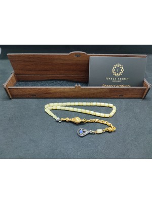 İskeçe Tesbih 475 Ayar Gümüş Püsküllü 4 Parmak(Küçük Boy)Kalingrad White Amber 5.8 Gr.sertifikalı 9616