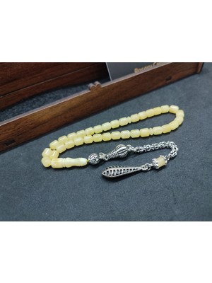 İskeçe Tesbih 475 Ayar Gümüş Püsküllü 4 Parmak(Küçük Boy)Kalingrad White Amber 5.8 Gr.sertifikalı 9620
