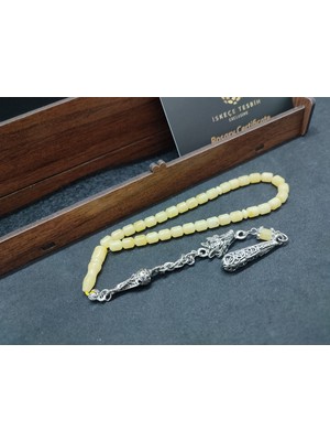 İskeçe Tesbih 475 Ayar Gümüş Püsküllü 4 Parmak(Küçük Boy)Kalingrad White Amber 5.8 Gr.sertifikalı 9618