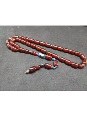 İskeçe Tesbih Zeyzun Usta Eseri̇ Di̇k Damar (Imza Çi̇vi̇ Ara Pulları Gümüş) Sıkma Kehri̇bar