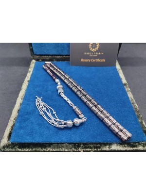 İskeçe Tesbih 925 Ayar Yoğun Gümüş Çakımlı 475 Ayar Gümüş Püsküllü Ateş-I Kehri̇bar