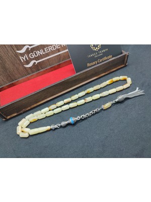 İskeçe Tesbih Ahşap Kutulu 475 Ayar Gümüş Püsküllü Kalingrad Kaya Damla 10.80 Gr. Sertifikalı 9462