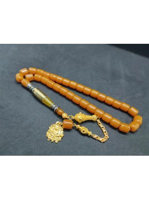 İskeçe Tesbih Imame Mermi̇ Kovanı ve Gümüş Nakkaş Kombi̇nli̇ Sıkma Kehri̇bar