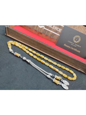 İskeçe Tesbih Ahşap Kutulu 475 Ayar Gümüş Püsküllü Kali̇ngrad Kaya Damla 7.51 Gr.