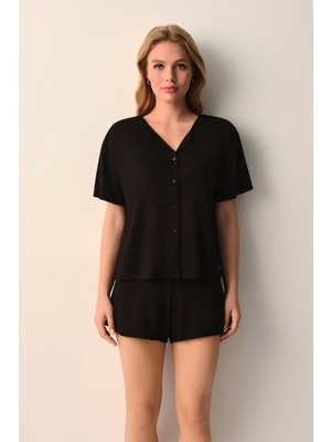 Suwen Mira Modal Gömlek Yaka Şort Pijama Takımı