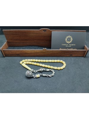 İskeçe Tesbih 475 Ayar Gümüş Püsküllü 4 Parmak(Küçük Boy)Kalingrad White Amber 5.8 Gr.sertifikalı 9615