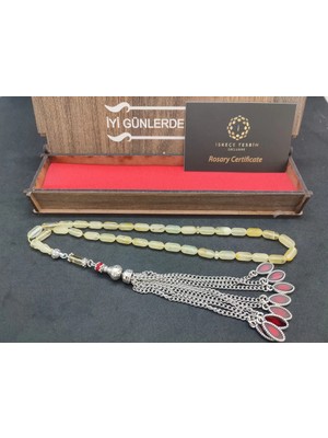 İskeçe Tesbih Ahşap Kutulu 475 Ayar Gümüş Püsküllü Kali̇ngrad Kaya Damla 8.18 Gr.