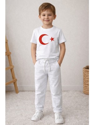 Çocuk  Bayrak Ay Yıldız Baskılı T-Shirt