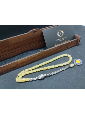 İskeçe Tesbih 475 Ayar Gümüş Püsküllü El Boy Kalingrad White Amber 6.5 Gr.sertifikalı 9624