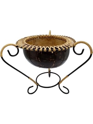WoodBay Hindistan Cevizi Şekerlik Spiral Coconut Metal Ayaklı Coconat Kase