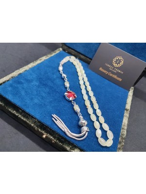 İskeçe Tesbih Ahşap Kutulu 475 Ayar Gümüş Püsküllü Kali̇ngrad Kaya Damla 8.32 Gr.