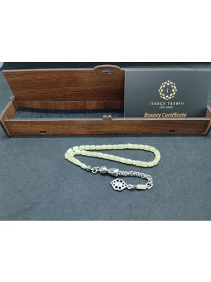 İskeçe Tesbih 475 Ayar Gümüş Püsküllü 4 Parmak(Küçük Boy)Kalingrad White Amber 5.8 Gr.sertifikalı 9649