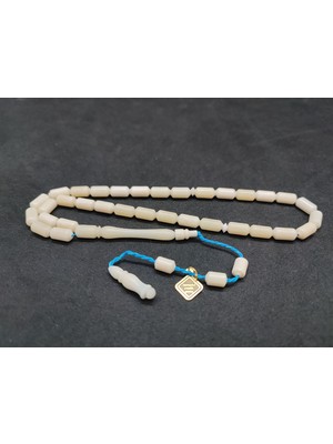 İskeçe Tesbih Iskeçeli Cemil Usta Eseri Kuru Torna Yarı Özlü El Boy Naturel Balina Kemiği Sertifikalı 9693