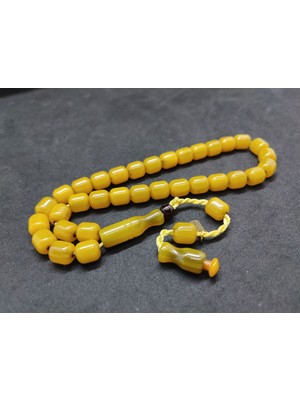 İskeçe Tesbih Hayyani Usta Eseri Çift Zımpara Çift Cilalı  Rengin Zirvesi Bir Sıkma Kehribar Sertifikalı 9633