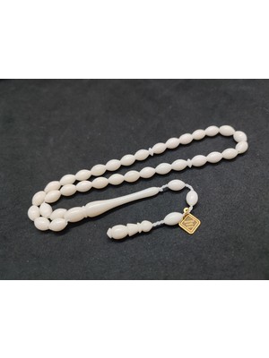 İskeçe Tesbih Iskeçeli Cemil Usta Eseri Kuru Torna Çift Cilalı El Boy Naturel Deve Kemiği Sertifikalı 9696