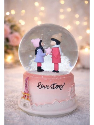 PremiumPort Işıklı Müzikli Orta Boy Kar Küresi, Romantik ve Şık Hediye 14 cm