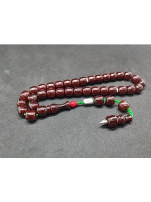 İskeçe Tesbih Zeyzun Usta Eseri̇ Di̇k Damar (Imza Çi̇vi̇ Ara Pulları Gümüş) Sıkma Kehri̇bar