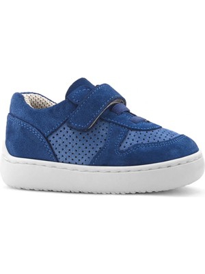 Rakerplus Bob Hakiki Deri Mavi Barefoot Cırtlı Lastikli Bebek Sneaker Ayakkabı