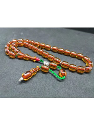 İskeçe Tesbih Zeyzun Usta Eseri̇ (Imza Çi̇vi̇ Ara Pulları Gümüş) Ateş-I Kehri̇bar