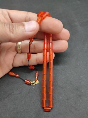 İskeçe Tesbih Serdal Akdeniz Usta Eseri Bilek Boy (Küçük Boy) Ok Gibi Bir Yemen Zar Kehribar Sertifikalı 9586