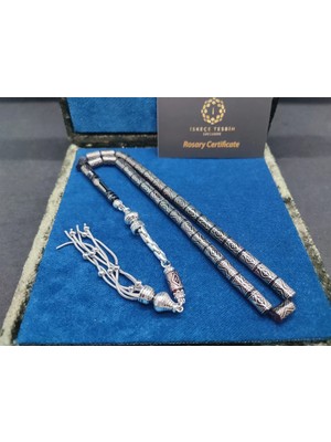 İskeçe Tesbih 925 Ayar Yoğun Gümüş Çakımlı 475 Ayar Gümüş Püsküllü Sıkma Kehri̇bar