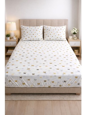 Kelebek Desen Lastikli Çarşaf Seti