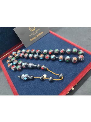 İskeçe Tesbih Şevket Alkan Usta Eseri 925 Ayar Gümüş ve Bakır Çakımlı Mineli Kuka Sertifikalı 9573