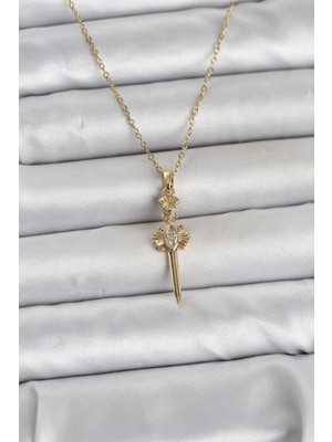 Pileli Store 316L Çelik Zincir Gold Renk Kılıç Model Kadın Kolye