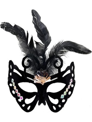 Eco Lounge Siyah Süet Tüylü Kelebek Figür Parti Maskesi