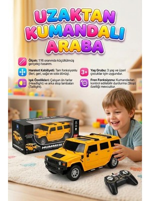 Farbu Oyuncak  Uzaktan Kumandalı 7 Fonksiyonlu Işıklı Tepe Lambalı 1:16 Ölçek Hummer Suv Oyuncak Arazi Arabası
