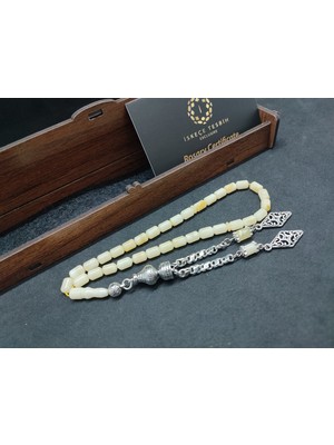 İskeçe Tesbih 475 Ayar Gümüş Püsküllü El Boy Kalingrad White Amber 7.9 Gr.sertifikalı 9626