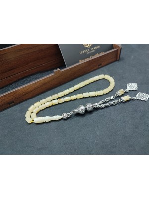 İskeçe Tesbih 475 Ayar Gümüş Püsküllü El Boy Kalingrad White Amber 6.5 Gr.sertifikalı 9621