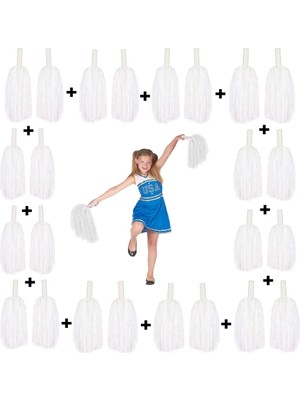 Senka Mey Ithalat® 12 Çift ( 24 Adet ) Beyaz Renk 23 Nisan 19 Mayıs 29 Ekim Okul Gösteri Ponponları