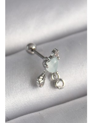 Eco Lounge 316L Çelik Gümüş Renk Beyaz Minelik Kalp Sallantı Zirkon Taş Detay Tragus Piercing