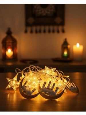 Eco Lounge Ramazan Dekorasyonu Için 3 Metre Hilal Yıldız LED Işık