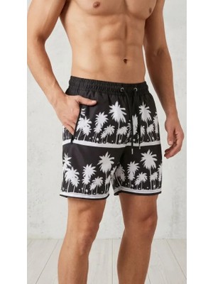 ModaSize Erkek Deniz Şortu Fermuarlı Cepli File Astarlı Hızlı Kuruyan Premium - Siyah