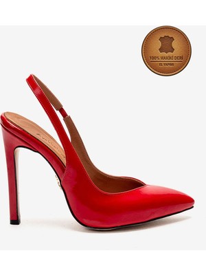 Ayakkabı Ateşi Hakiki Deri Kırmızı Rugan Sivri Burunlu Küt Tabanlı Stiletto Yüksek Topuklu Ayakkabı Nova