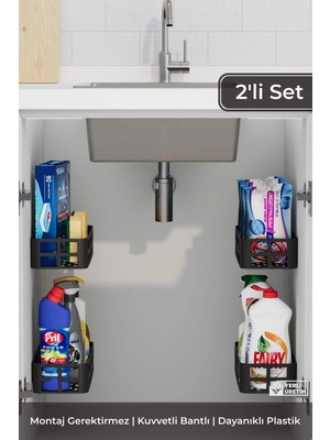 Eco Lounge 2'li Yapışkanlı Evye Altı ve Dolap Içi Düzenleyici Organizer Raf Seti