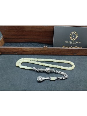 İskeçe Tesbih 475 Ayar Gümüş Püsküllü El Boy Kalingrad White Amber 6.5 Gr.sertifikalı 9622