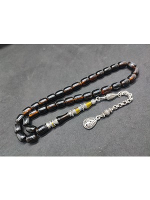 İskeçe Tesbih 475 Ayar Gümüş Püskül 475 Ayar Gümüş Nakkaş Sıkma Kehribar Sertifikalı 9505