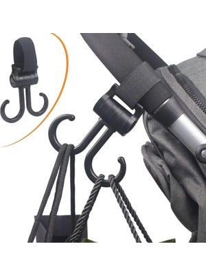 Eco Lounge 2 Kancalı Askı Bebek Arabasına Uyumlu Cırtlı  Eşya Taşıma Aparatı 360 Derece Dönebilen Plastik Kanca