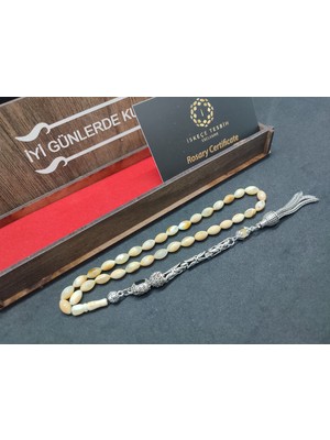 İskeçe Tesbih Ahşap Kutulu 475 Ayar Gümüş Püsküllü Kalingrad Kaya Damla 9.20 Gr. Sertifikalı 9461